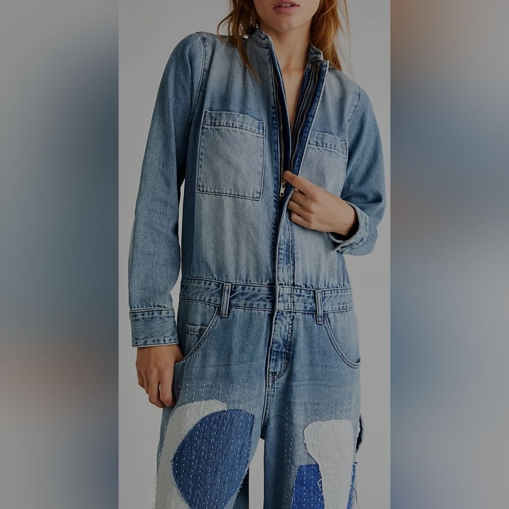 NWT FREE PEOPLE Sandrine Rose Patch Jumpsuit SIZE S - Picture 2 of 9